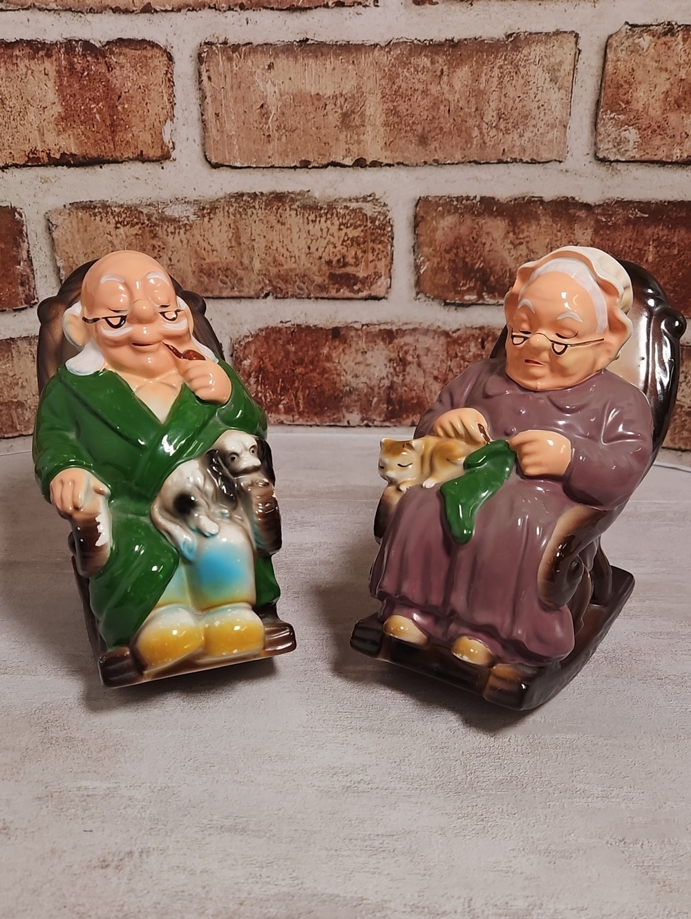 Vtg Lefton Grandparents Rocking Chair Coin Bank Pair F-230 F-231 Japan Stoppers